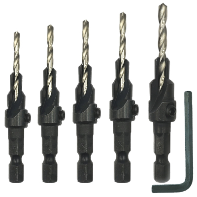 5PCE Quick-Change Countersink Set 2.0,2.5,2.8,3.2,3.5mm +H/K